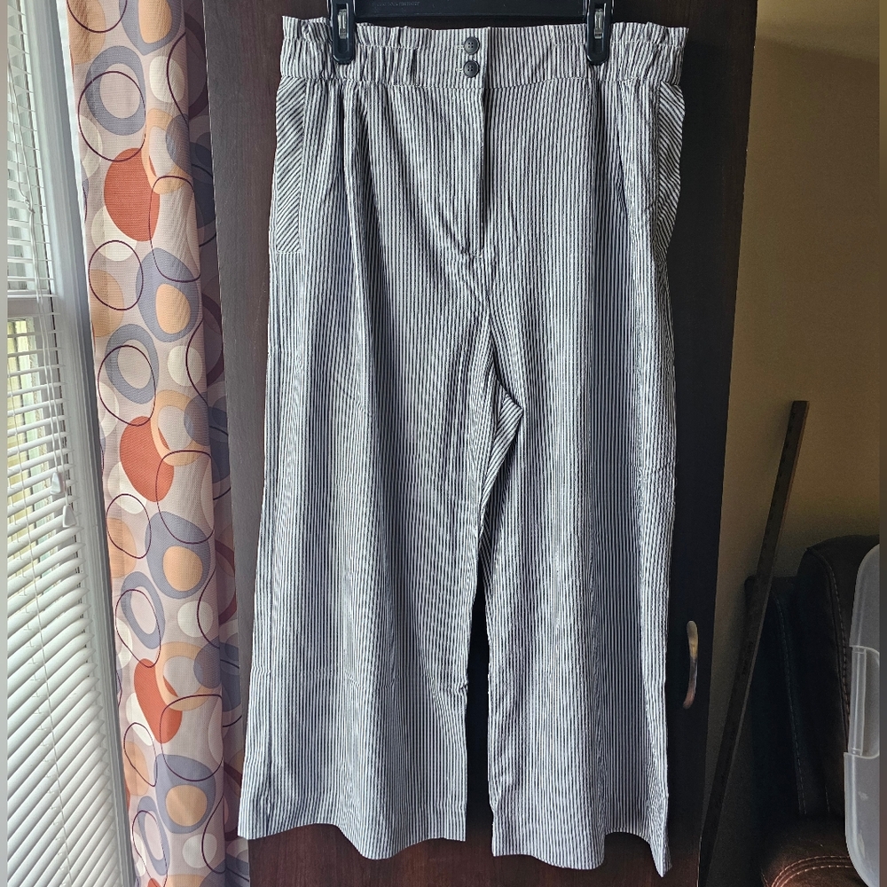 H&M Black & White Pinstripe Wide-Leg Pants